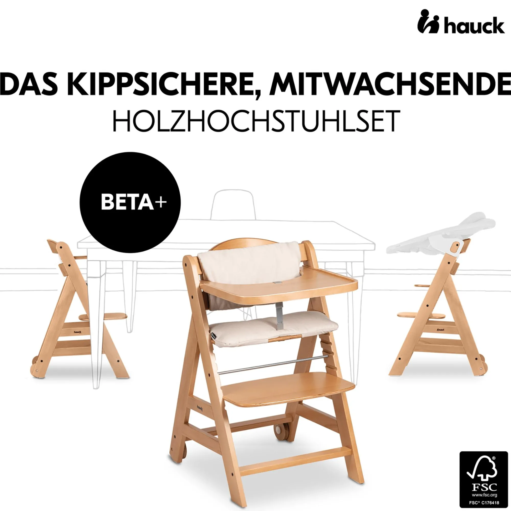 Best Beta+ Natur mit Sitzauflage Uni Treppenhochstühle