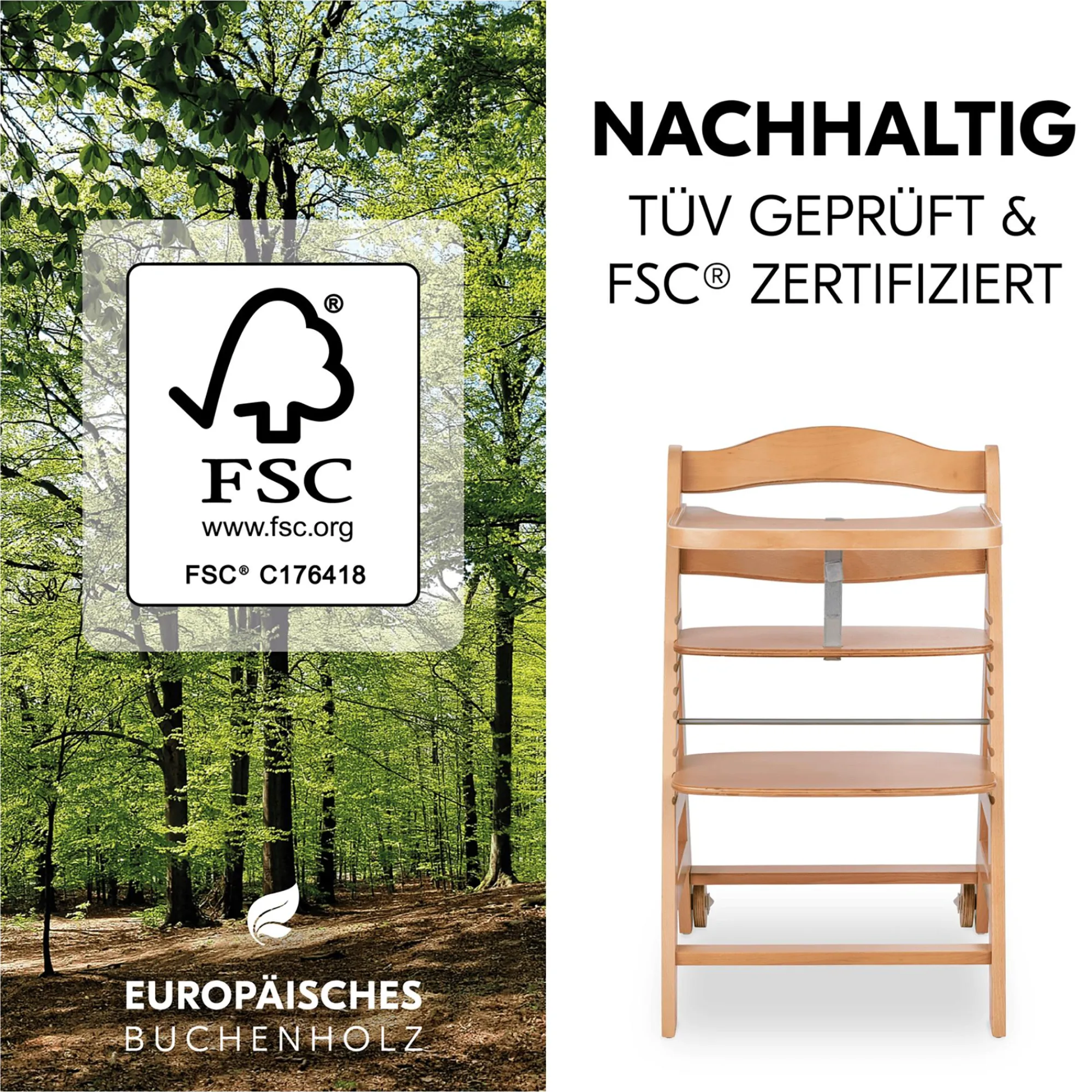 Best Beta+ Natur mit Sitzauflage Uni Treppenhochstühle