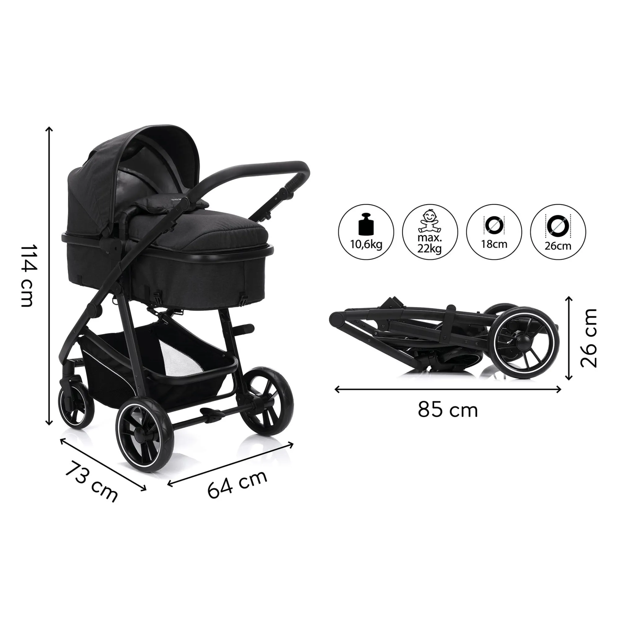 Discount Denver 2in1 Anthrazit Melange Kinder Buggys|Kombi-Kinderwagen