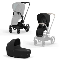 Clearance Set e-Priam Rahmen Matt Black mit Wanne Lux und Sitzpaket Sepia Black Kinder Kinderwagen Komplettsets|Kombi-Kinderwagen