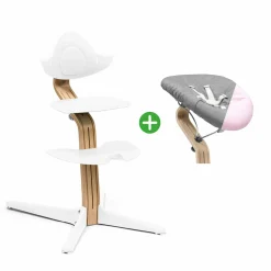 Set Nomi® Hochstuhl Oak White mit Newborn Set White Grey/Pink Treppenhochstühle