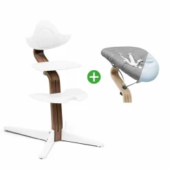Set Nomi® Hochstuhl Walnut White mit Newborn Set White Grey/Blue Treppenhochstühle