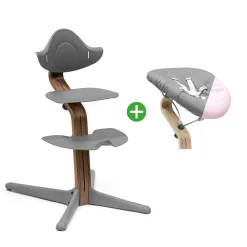 Sale Set Nomi® Hochstuhl Walnut Grey mit Newborn Set Grey Grey/Pink Treppenhochstühle